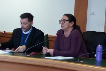 L'intervento della consigliera Gaia Pernarella (M5s) nel corso dell'audizione sulla pl 174. Alla sua destra il vicepresidente della Federazione italiana circoli del cinema, Luciano Saltarelli.