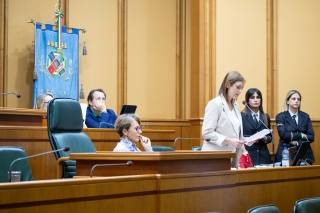 L'assessora regionale Elena Palazzo durante il suo intervento in Aula