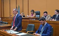 L'assessore regionale al Bilancio, Giancarlo Righini, interviene all'assemblea del CAL